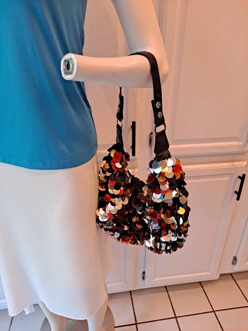 Vintage Y2k Bling Multicolor Paillette Sequin Slouchy Crescent Shimmery Hobo Bag - Picture 13 of 13
